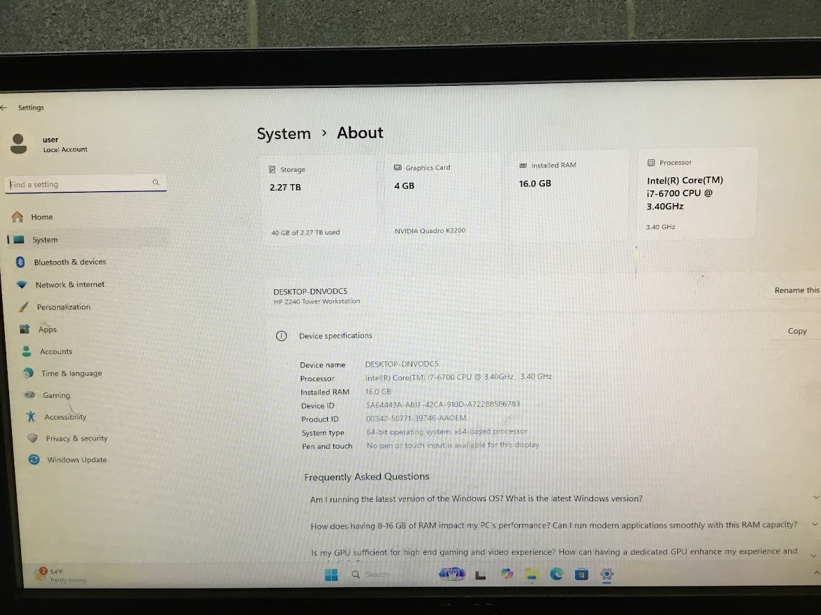 HP Z240 Workstation i7-6700+NVIDIA K2200 GPU 16GB/500GBSSD+2TB DVI DP Win11 Pro
