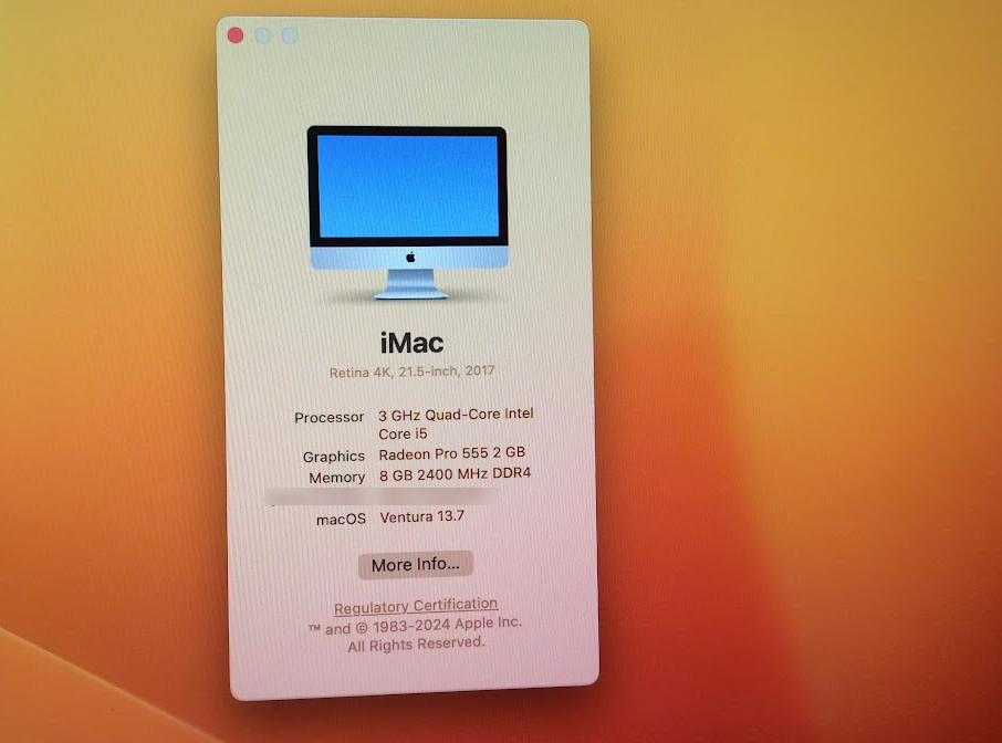 Apple iMac A1418 AIO PC 21.5'' i5-7400@3.0GHz 8GBRAM 1TBHDD USB3.0 Au Stock A-