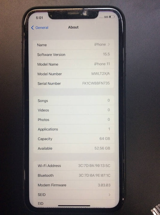 Apple iPhone 11 Phone 6.1" 64 GB Wi-Fi Bluetooth Touch Black MWLT2 Au Stock