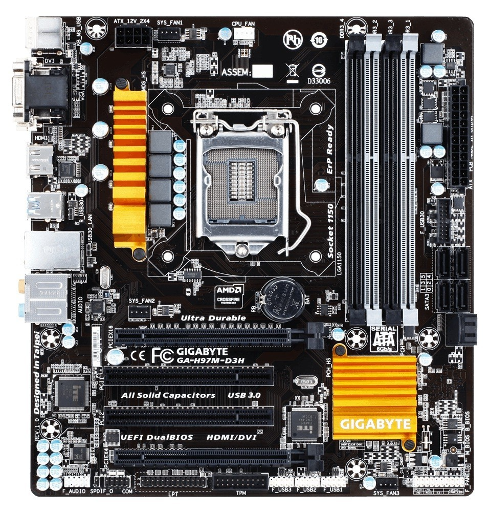 GIGABYTE GA-H97M-D3H Motherboard micro ATX DDR3 LGA 1150 HDMI DVI VGA Intel H97