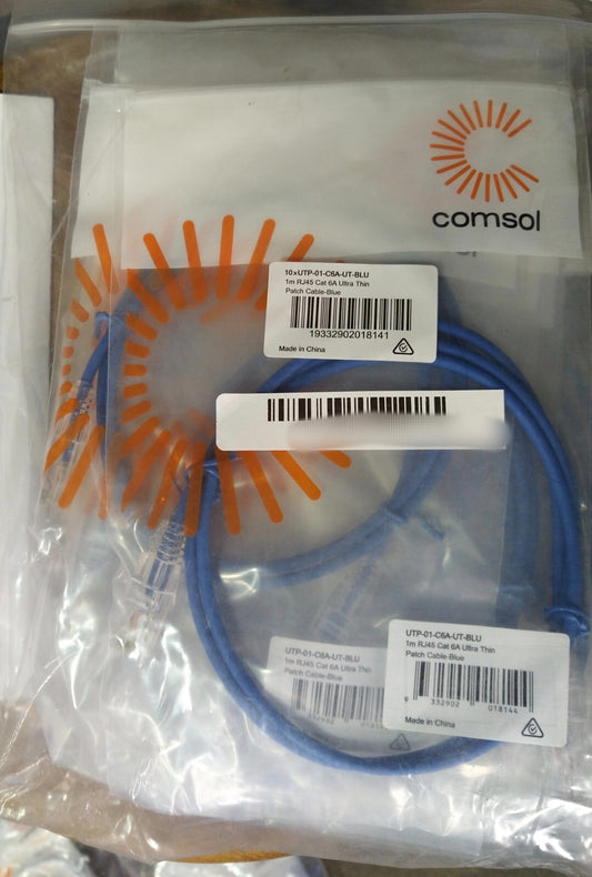 Brand New COMSOL UTP-01-C6A-UT-BLU 1m RJ45 Cat 6A Ultra Thin Patch Cable Blue