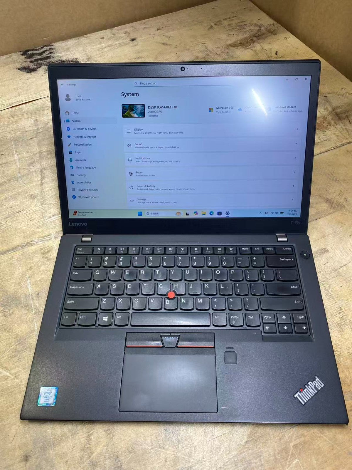 【AU】Lenovo ThinkPad T470s Laptop 14" i7-6600U 8GBRAM 256SSD USB-C Win11 Black B
