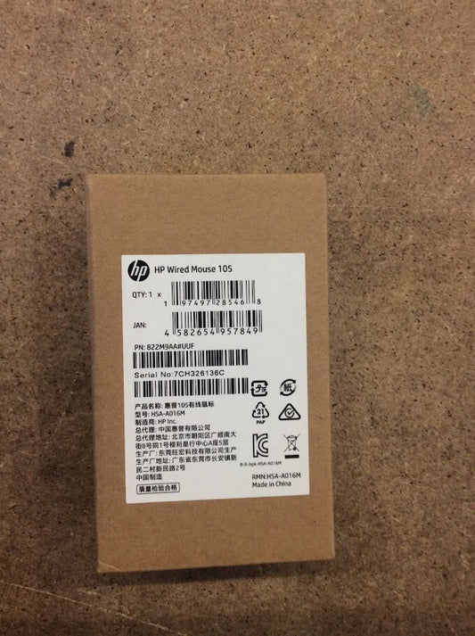 HP Wired Mouse 105 HSA-A016M Optical USB Wheel Scroll Black Tested Au Seller