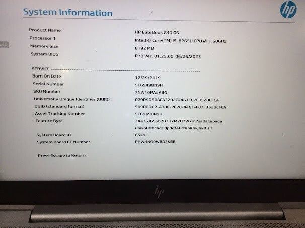 HP EliteBook 840 G6 Laptop 14'' i5-8265U@1.60GHz 8GBRAM 256GBSSD USN3.0 Silver B