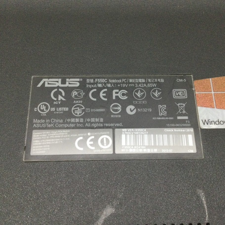 Asus F550C Laptop 15.6'' i3-3217U 4GBRAM 500GB HDMI VGA USB3.0 Black Au Stock A-
