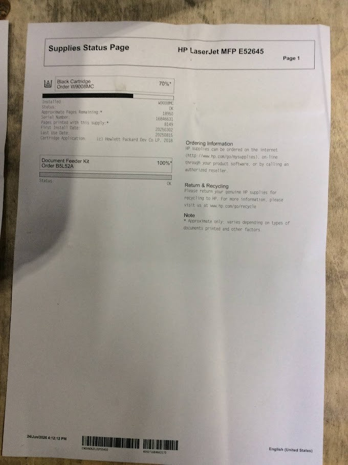 [AUSeller]HP LaserJet E52645 AIO Mono Multifunction Laser Printer With Toner A-