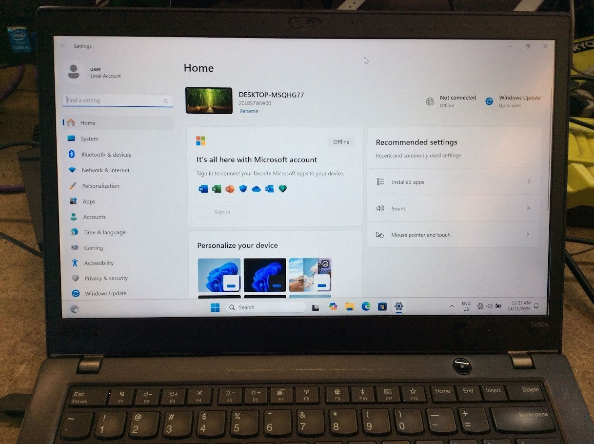 Lenovo ThinkPad T480s Laptop 14" i7-8650U 8GBRAM 256GBSSD USB-C Win 11 Black A-