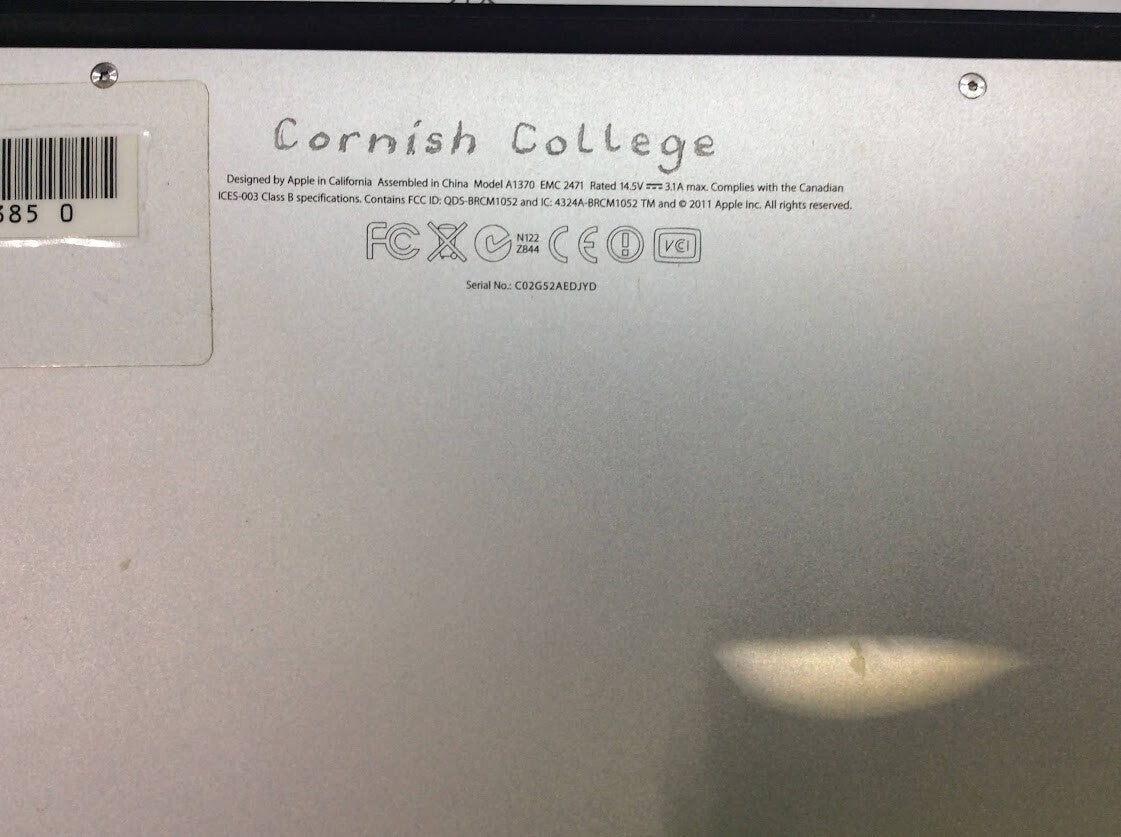 Apple Macbook Air A1370 Laptop 11.6" i5-2467M@1.60GHz 4GBRAM 128GBSSD EMC2471 A-