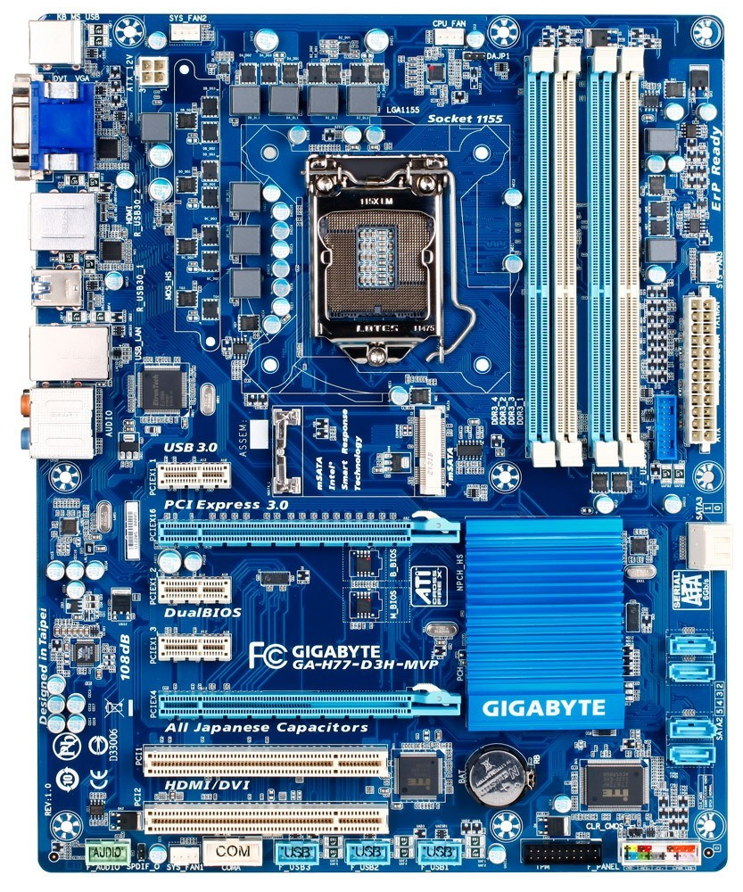 GIGABYTE GA-H77-D3H-MVP Motherboard ATX DDR3 LGA 1155 HDMI DVI VGA Intel H77