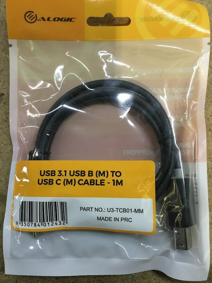 Brand New Alogic 1m USB3.1 USB-B (M) to USB-C (M) 1m Cable Black [AU Seller]