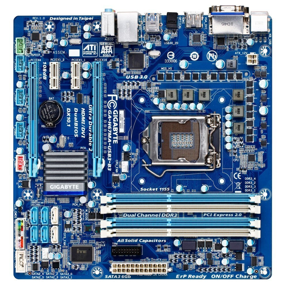 GIGABYTE GA-H67MA-USB3-B3 Motherboard micro ATX LGA 1155 HDMI VGA DVI Intel H67