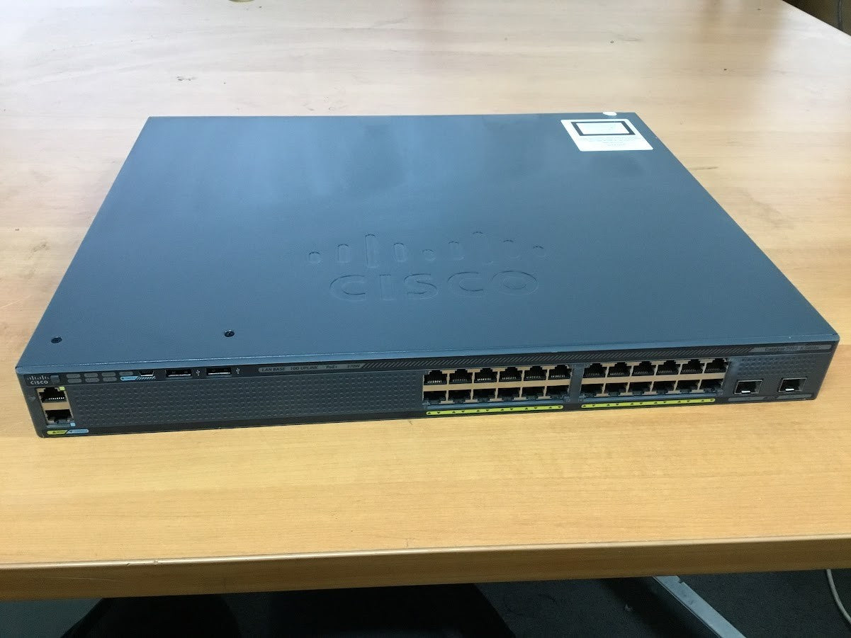 Cisco WS-C2960X-24PD-L 24 GigE PoE + Switch 2 x 10G SFP+ /w C2960X-Stack Black