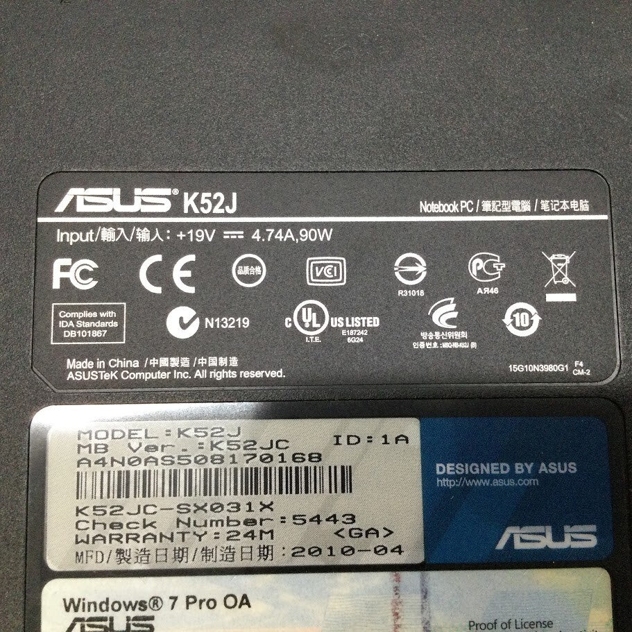 ASUS K52JC Laptop 15.6" i5-450M 4GBRAM 320GB HDMI VGA USB3.0 Black Au Seller B