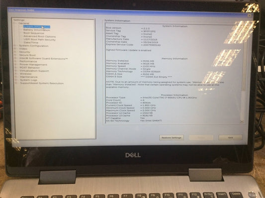 DELL Inspiron 5482 Laptop 14" i7-8565U 8GBRAM 256GBSSD Touch USB-C HDMI Silver B