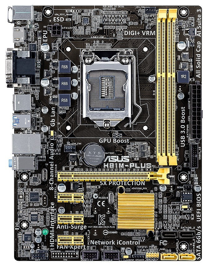 ASUS H81M-PLUS Motherboard micro ATX DDR3 LGA 1150 HDMI DVI VGA Intel H81 Tested