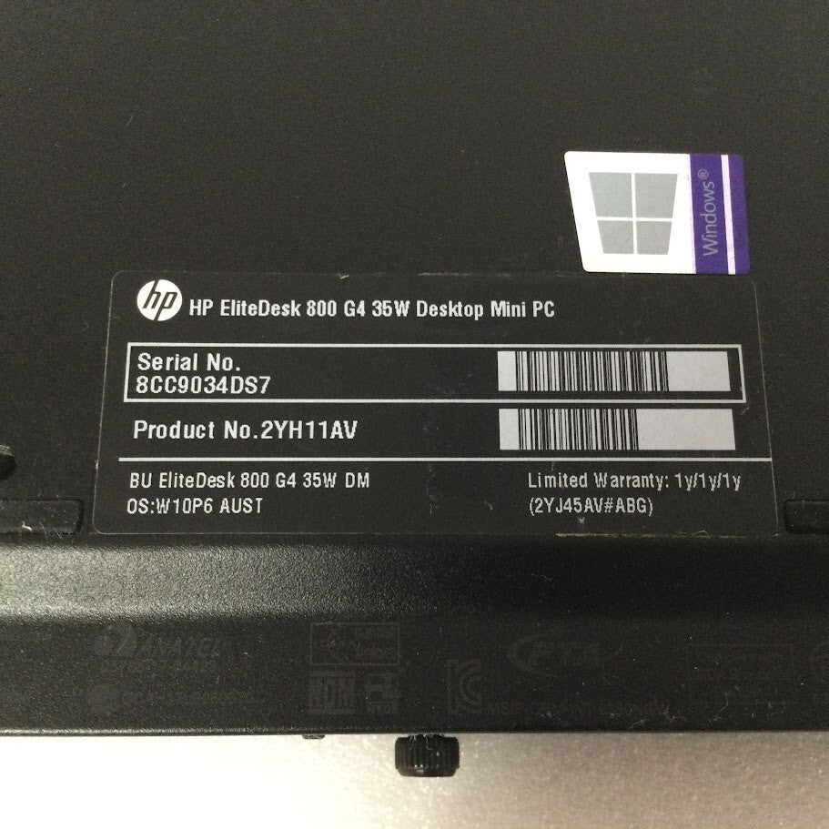 Barebone HP EliteDesk 800 G4 35W Deshtop Mini PC HDMI Black/Silver Au Seller