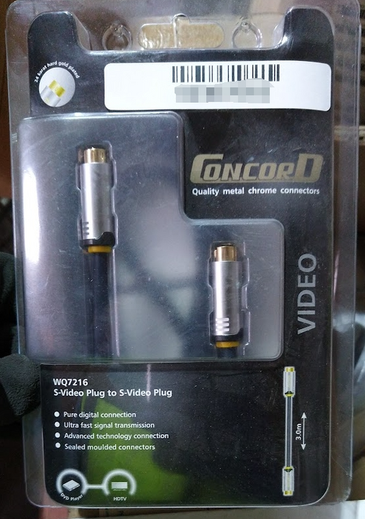 Brand New CONCORD WQ7216 S-Video Plug to S-Video Plug 3.0M Black Au Seller