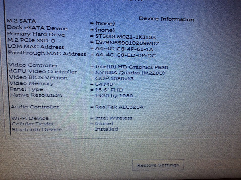 DELL Precision 7520 GPU Workstation 15.6" 32GB+256SSD+500HDD M2200+P630 Black A-
