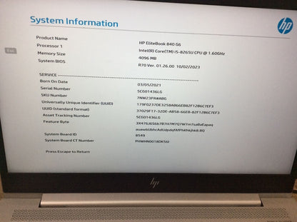 HP EliteBook 840 G6 Laptop 14'' i5-8265U@1.60GHz 4GBRAM 64GBSSD USB3.0 Silver B