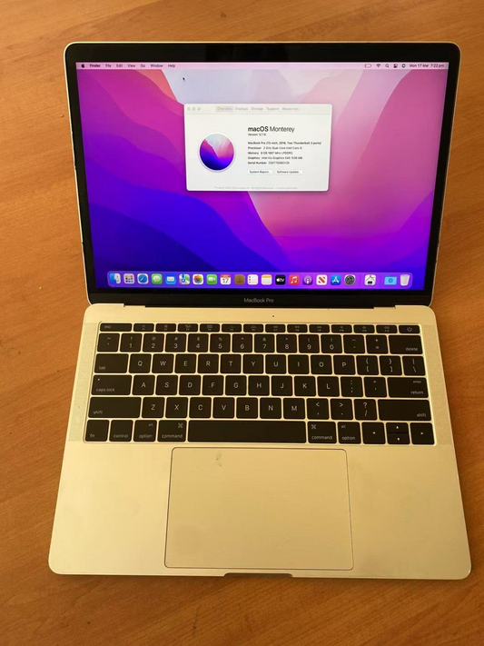 Apple MacBook Pro A1708 Laptop 13.3'' i5-6360U 8GBRAM 256GBSSD USB-C EMC 2978 A-