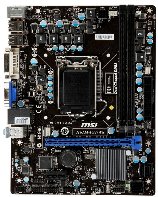 MSI H61M-P31/W8 Motherboard microATX LGA 1155 DDR3 USB3.0 VGA DVI Intel H61