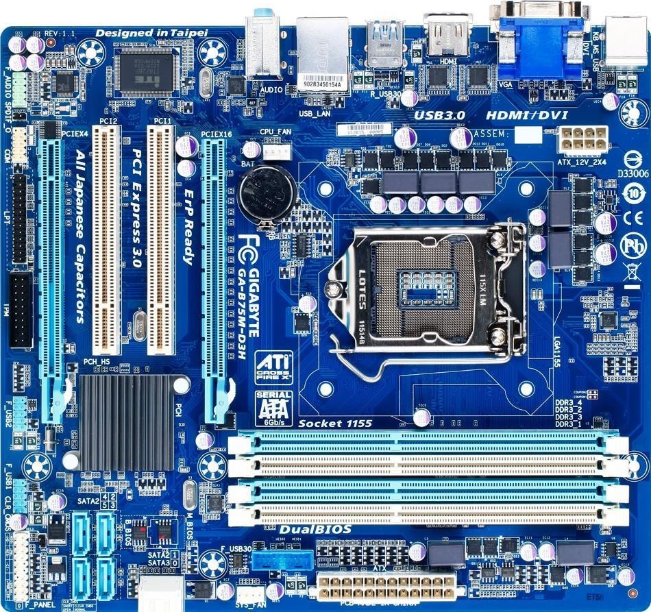 GIGABYTE GA-B75M-D3H Motherboard DDR3 microATX LGA 1155 VGA DVI HDMI Intel B75