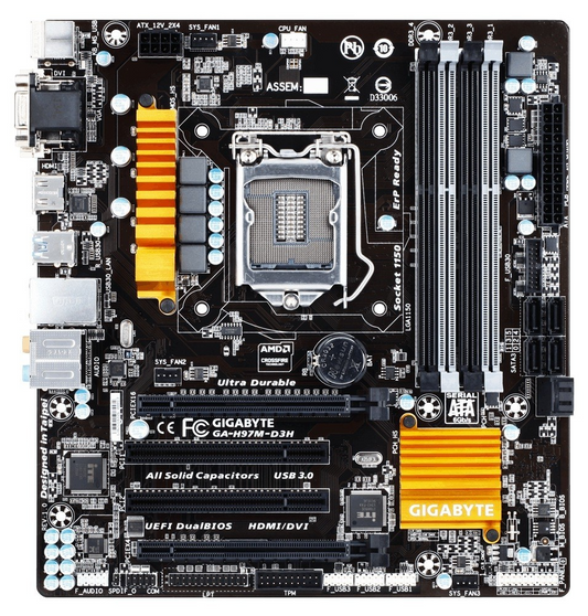 GIGABYTE GA-H97M-D3H Motherboard micro ATX DDR3 LGA 1150 HDMI DVI VGA Intel H97