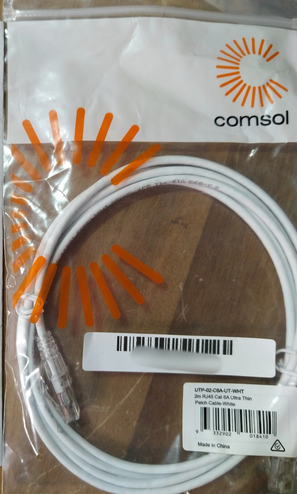 Brand New COMSOL UTP-02-C6A-UT-WHT 2m RJ45 Cat 6A Ultra Thin Patch Cable White
