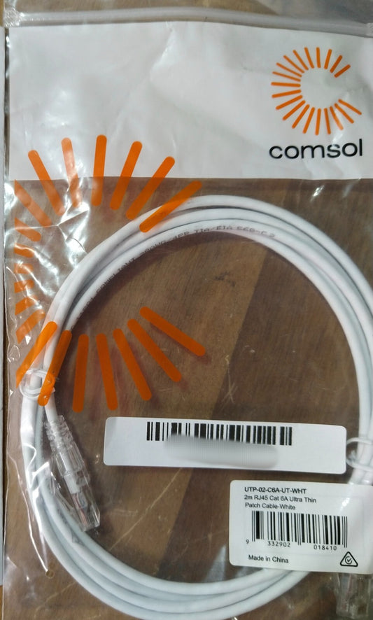 Brand New COMSOL UTP-02-C6A-UT-WHT 2m RJ45 Cat 6A Ultra Thin Patch Cable White