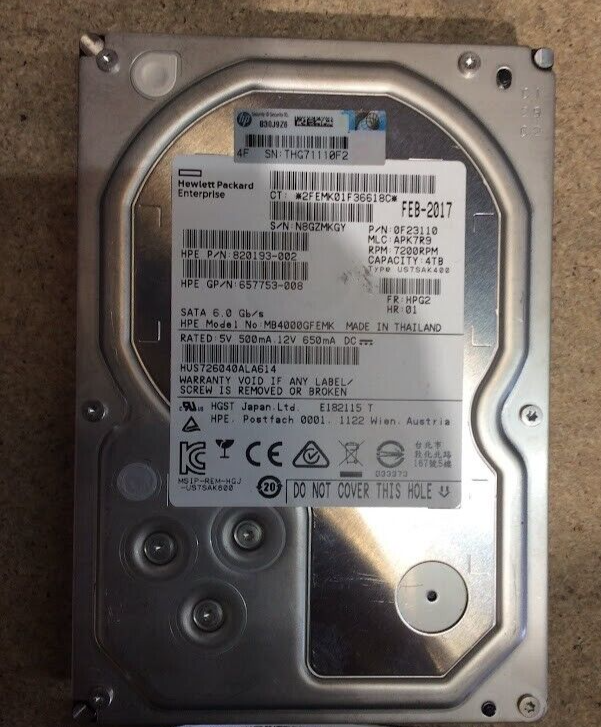HPE 4TB Desktop 3.5" HDD SATA MB4000GFEMK Hard Disk Drive Silver Au Seller