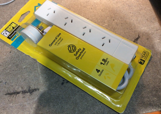 Brand New HPM 10Amp 4 OUTLET POWERBOARD WITH 1.8M LEAD D105/1 White AU Seller
