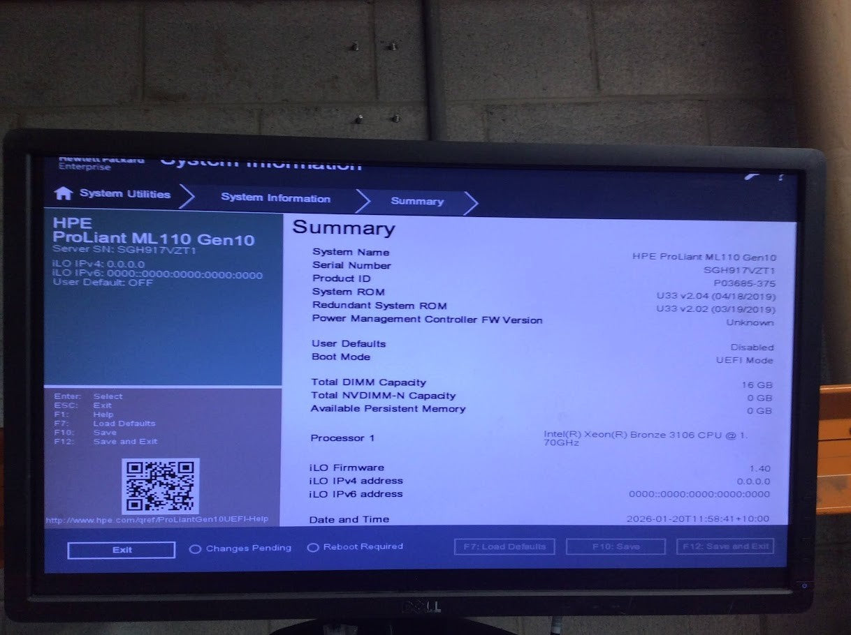 HPE ProLiant ML110 Gen10 Tower Xeon Bronze 3206+HPE S100i SR G10 16GB PC4 Win11