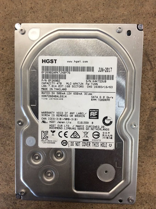 HGST 4TB Desktop 3.5" HDD SATA 6.0Gb/s 7200 RPM 0F26902 Hard Disk Drive Silver