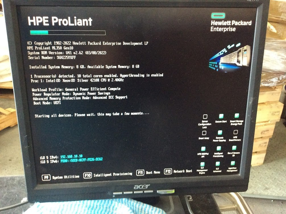 HP ProLiant ML350 G10 Tower Server 1x Xeon Silver 4210r 8GB RAID+2x 800w PSU A-