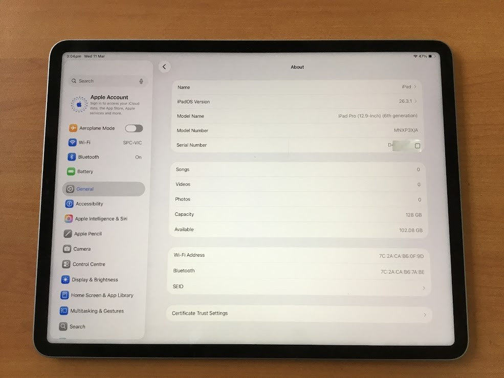 [AU] Apple iPad Pro 6th Gen A2436 Tablet 12.9" 128G Wi-Fi Type-c See description