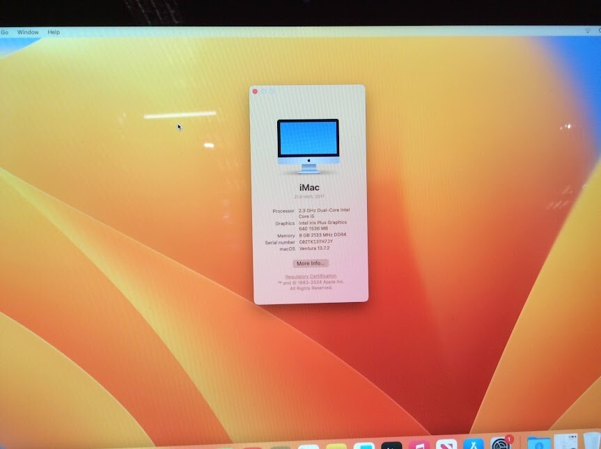 Apple iMac A1418 AIO PC 21.5'' i5-7300 8GBRAM 500GBSSD USB3.0 Silver Au Stock B