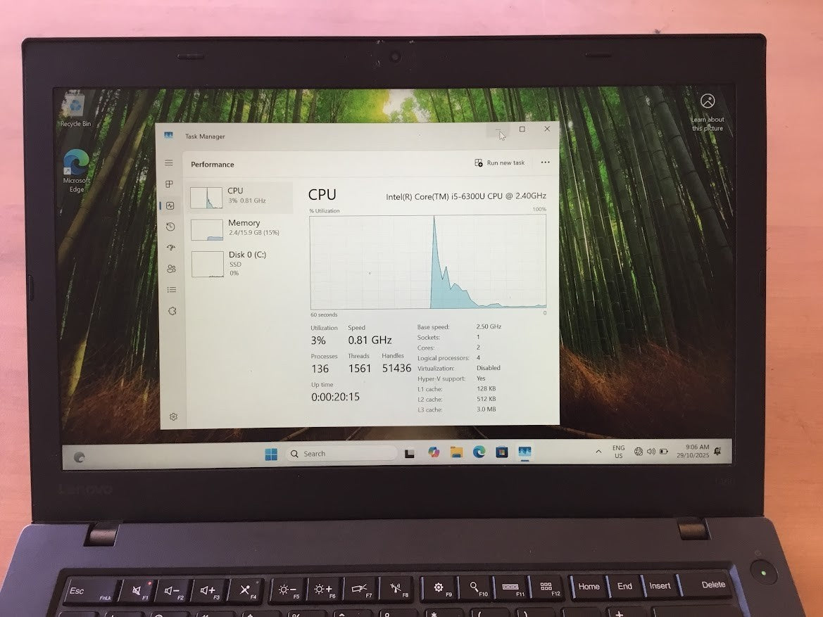 Lenovo ThinkPad T460 Laptop 14" i5-6300U 16GBRAM 256GBSSD Mini-DP HDMI Black B