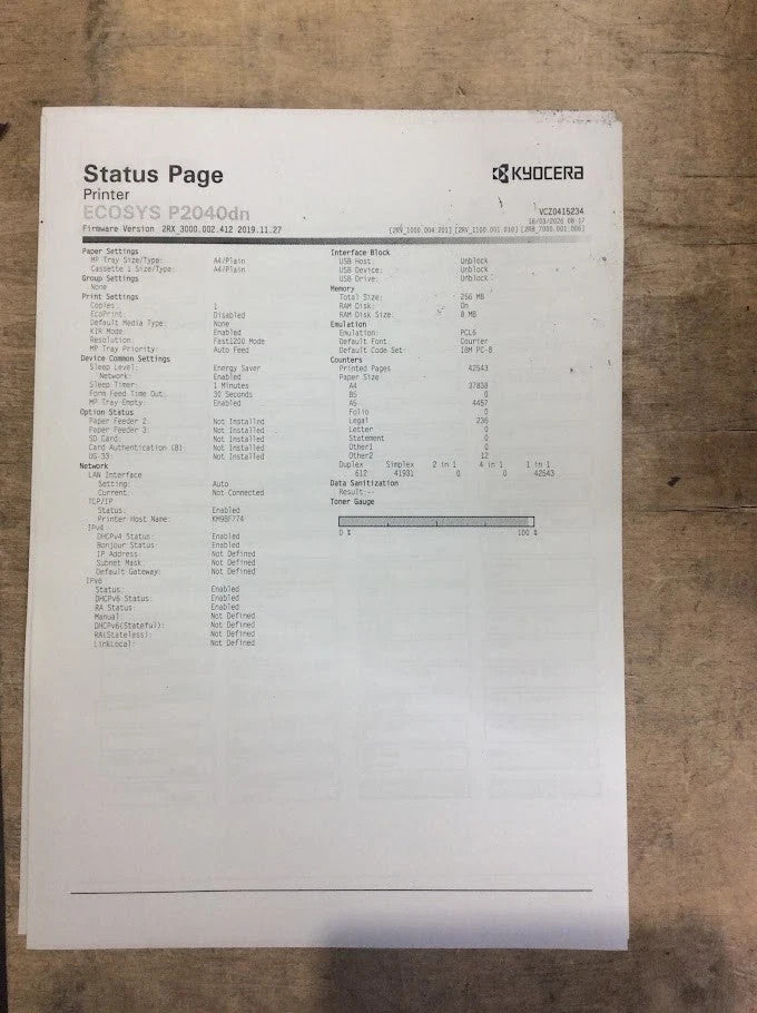 Kyocera Ecosys P2040dn A4 Mono Desktop Laser Printer - Tested [AU Stock]