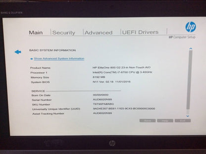 HP EliteOne 800 G2 AIO 23" i7-6700 8GBRAM 256GBSSD USB-C DP Tested Au Stock A-