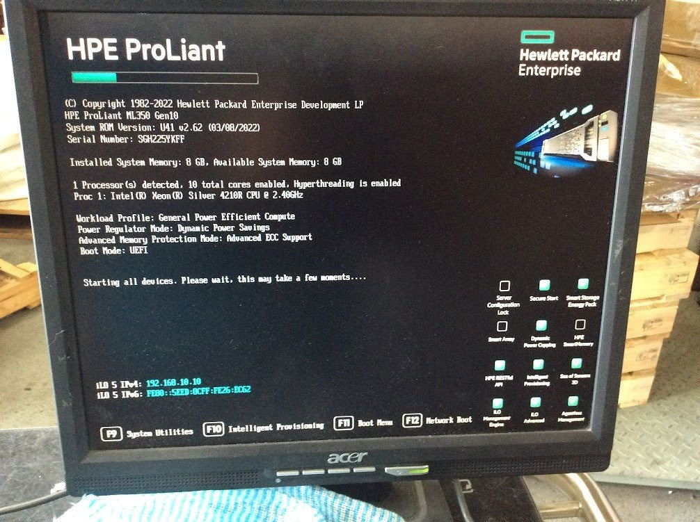 HP ProLiant ML350 G10 Tower Server 1x Xeon Silver 4210r 8GB RAID+2x 800w PSU A-