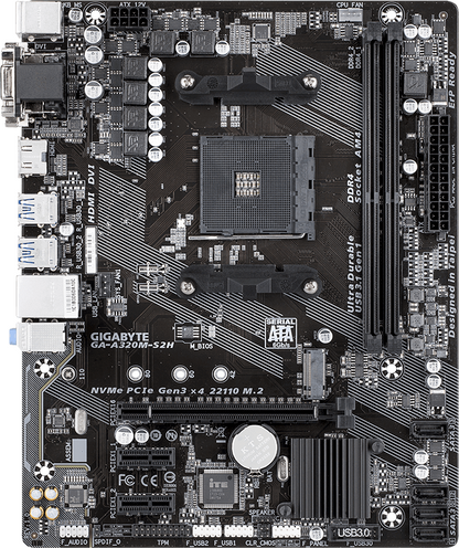 GIGABYTE GA-A320M-S2H Motherboard AMD B350 Socket AM4 mATX + AMD A10-9700 CPU