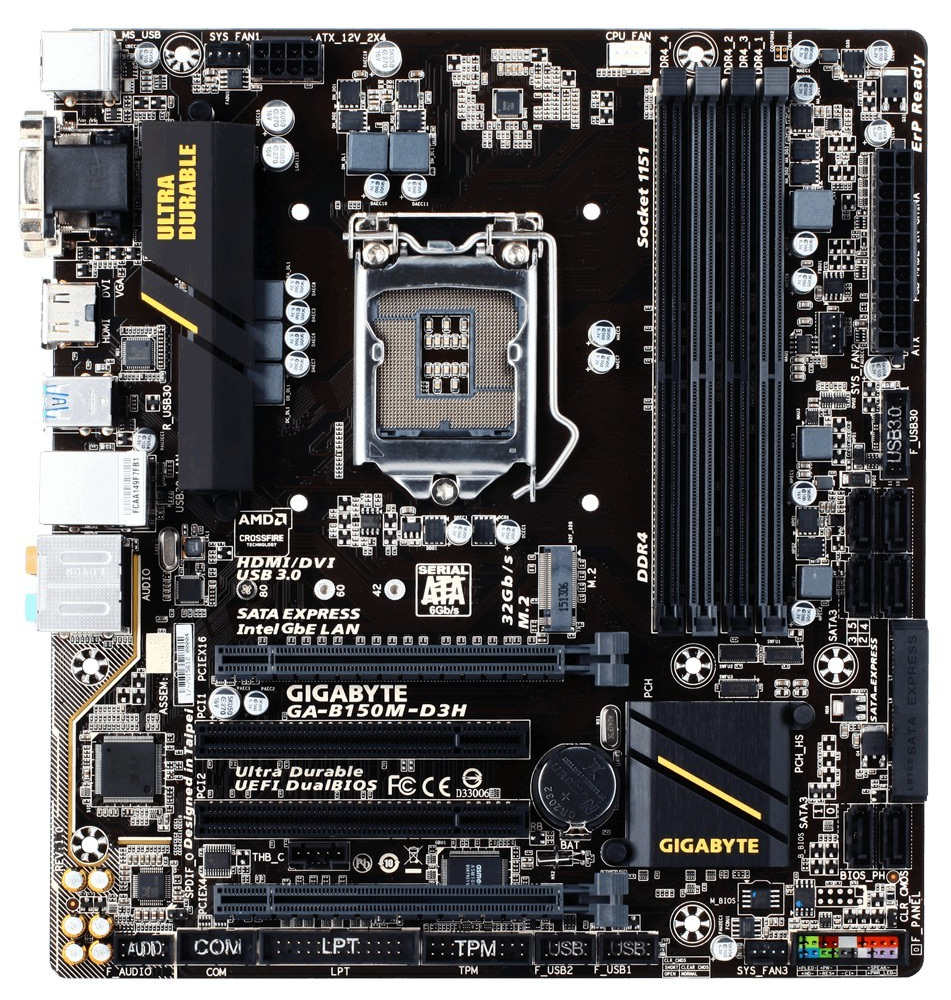 GIGABYTE GA-B150M-D3H Motherboard microATX DDR4 LGA 1151 HDMI DVI VGA Intel B150