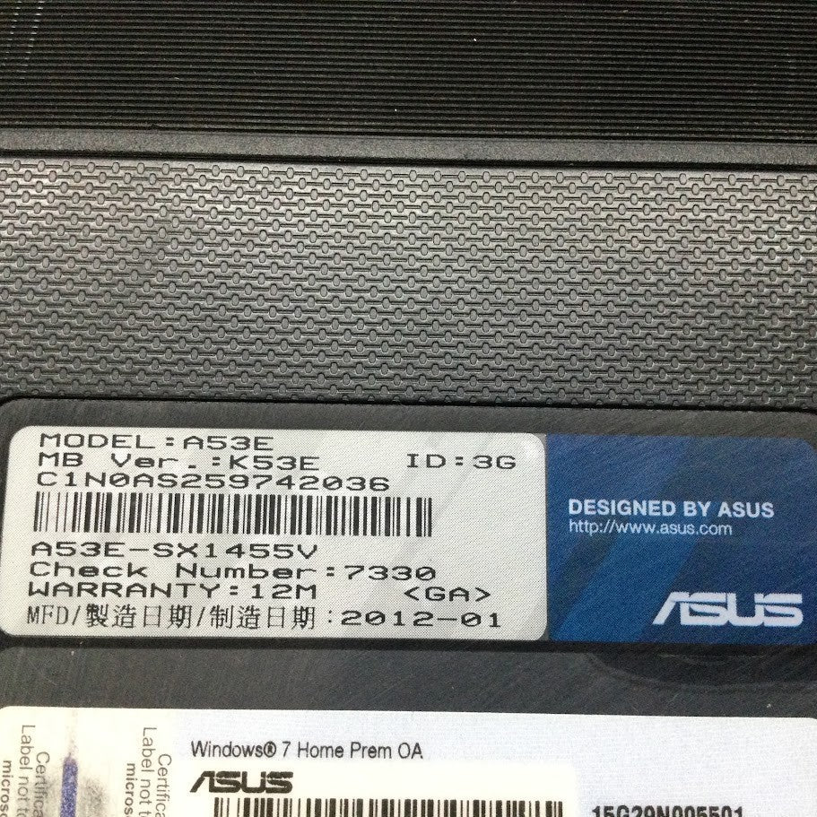 ASUS A53E Laptop 15.6'' i5-2450 4GBRAM 500GB HDMI VGA USB3.0 White Au Stock B