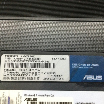 ASUS A53E Laptop 15.6'' i5-2450 4GBRAM 500GB HDMI VGA USB3.0 White Au Stock B