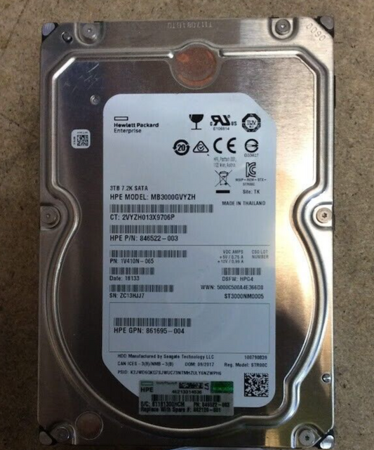 HPE 3TB Desktop 3.5" HDD 7.2K SATA MB3000GVYZH Hard Disk Drive Silver Au Stock