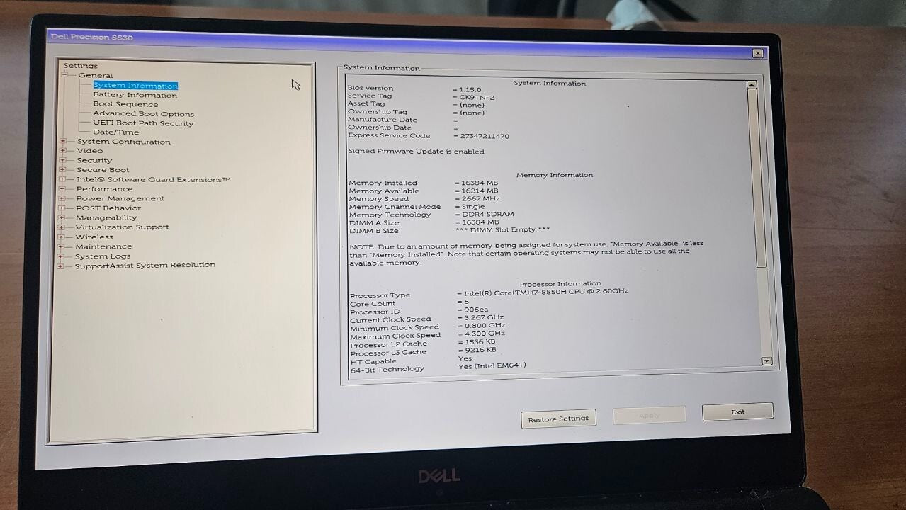 DELL Precision 5530 Laptop 15.6" i7-8850H 16GBRAM 1TBSSD USB-C HDMI Touch A-