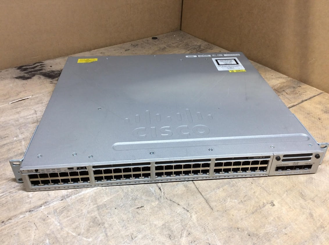 Cisco WS-C3850-48T-E 48-Port GbE Managed Switch w/ C3850-NM-4-1G and Dual PSU A-