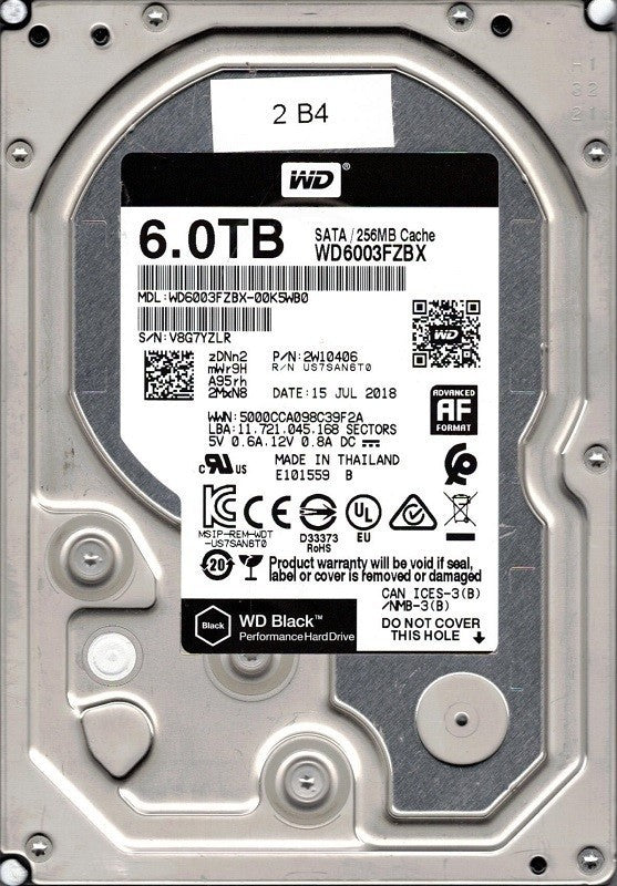 Western Digital 6TB 3.5" Hard Disk Drive 7200 RPM SATA 256MB WD6003FZBX-00K5WB0