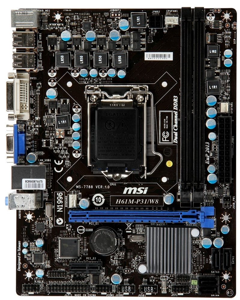 MSI H61M-P31/W8 Motherboard m ATX LGA 1155 DDR3 USB3.0 VGA DVI Intel H61 Tested