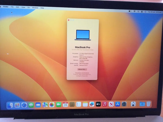 Apple MacBook Pro A1989 Laptop 13'' i7-8559U@2.70GHz 16GBRAM 512GBSSD EMC3214 A-